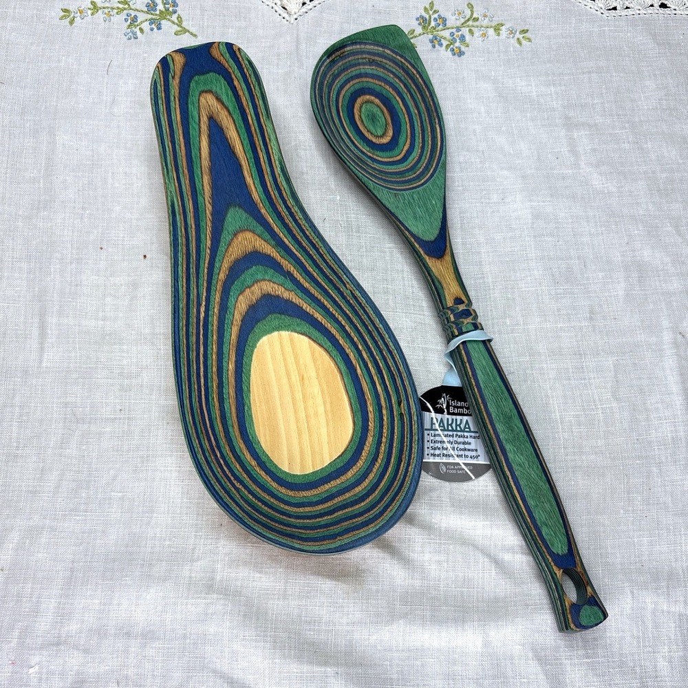Island Bamboo Pakkawood Spoon Rest and Corner Spoon Set